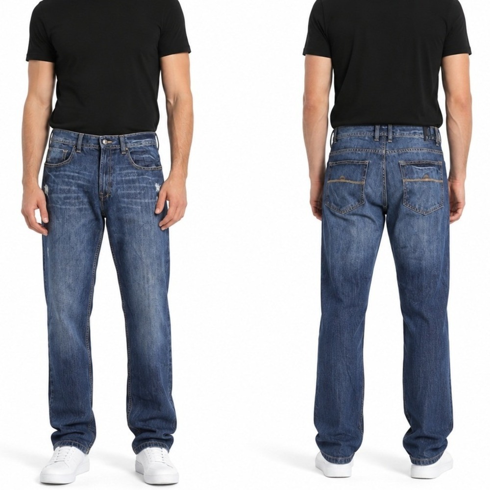 Evolution In Design Jeans Men 36x34 Blue Straight Distressed Premium Denim